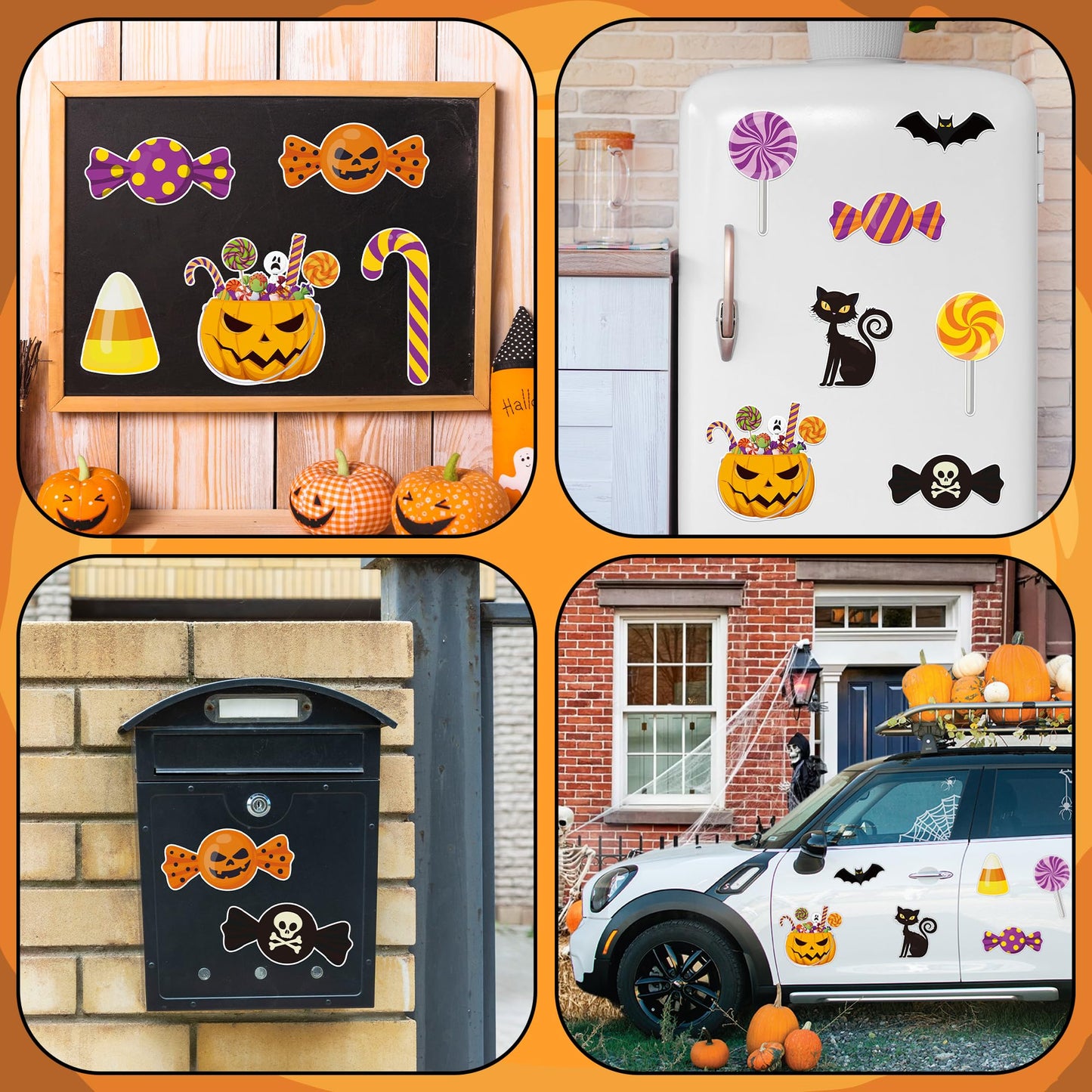 H1vojoxo 24PCS Halloween Garage Door Decorations Magnets Trick Or Treat Halloween Car Garage Magnets Sticker Pumpkin Candy Bats Cat Refrigerator Mailbox Magnet Decals Garage Door Magnetic Decorative