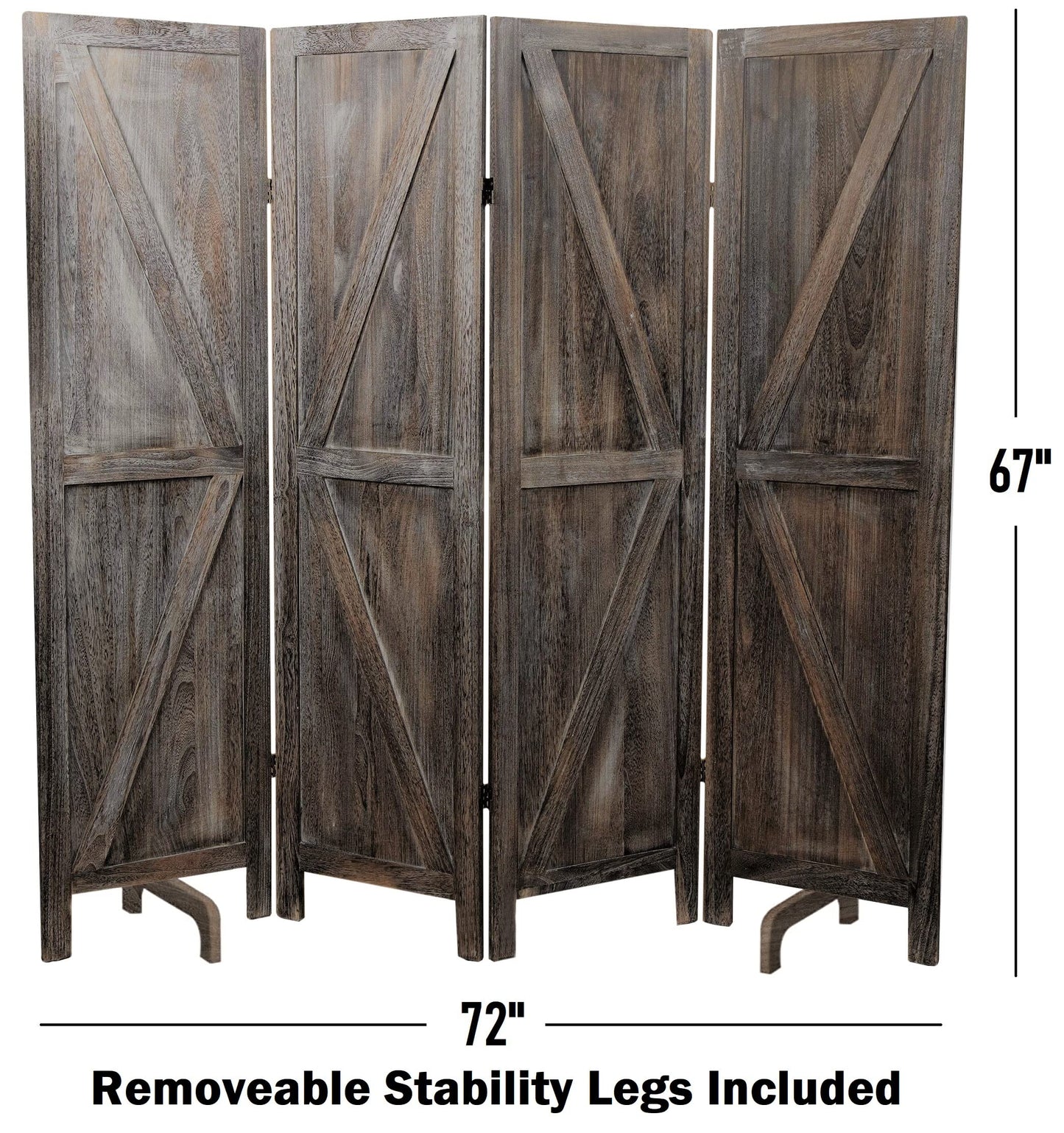Premium Home 4-Panel Room Divider – Rustic Brown Barn Door, K Pattern Folding Privacy Screen, Partition Wall