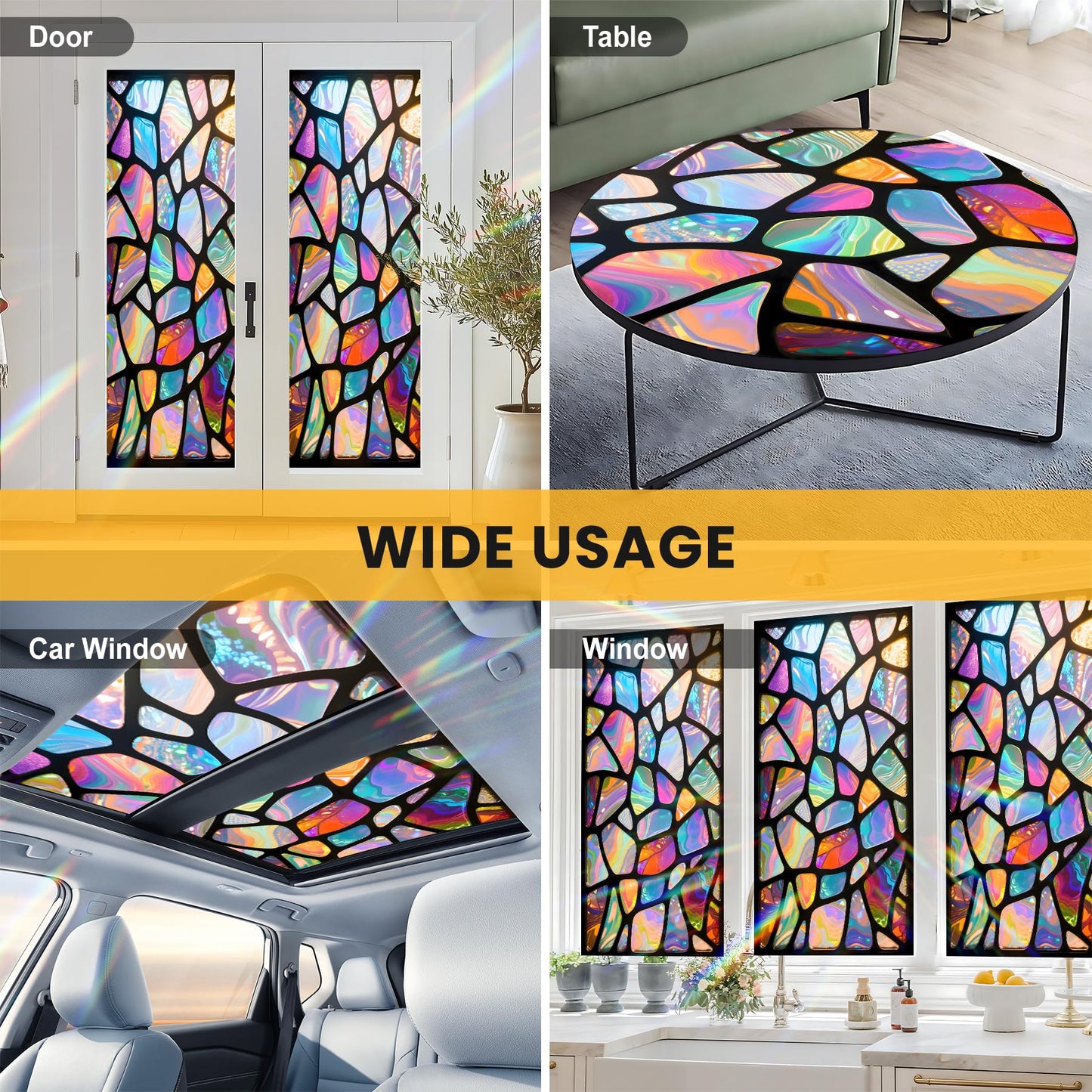 AOHMPT Stained Glass Window Privacy Film: Non-Adhesive Sun and Landscape Mosaic Design, Removable Stickers Window Covering for Home Decor (Z1584)