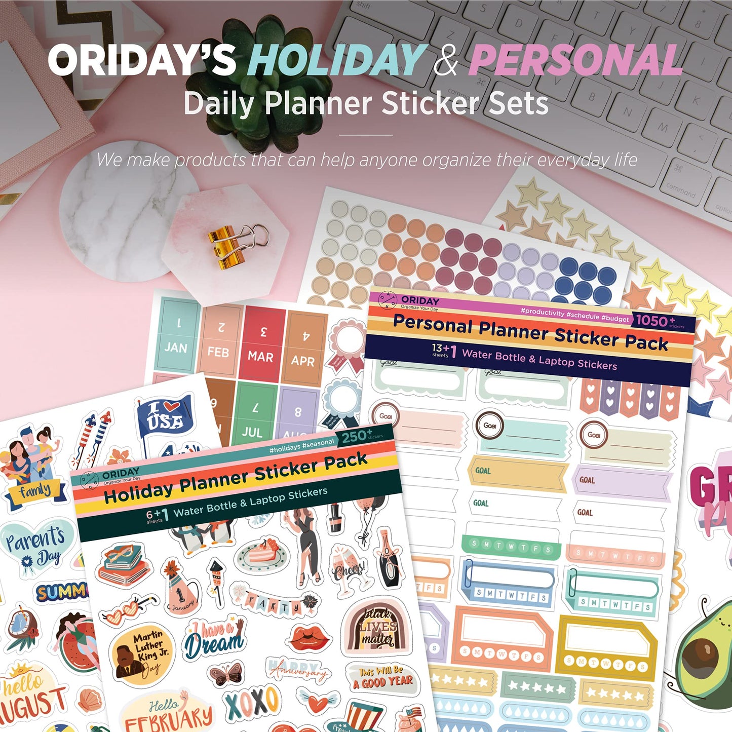 Happy Holiday Seasonal Planner Sticker Pack - 500+ Cute Stickers for Daily Planners - Monthly Events, Halloween, Calendars, Journal, Female Emprovement, Teachets, +6 Water Bottle Sticker Pack
