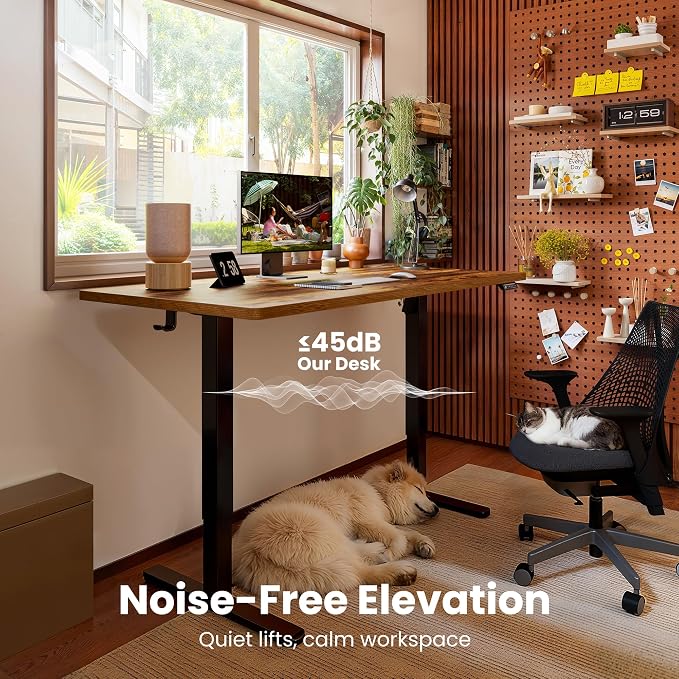 ErGear 63 X 28 Height Adjustable Electric Standing Desk, Vintage Brown | Smooth Height Adjustment, 4 Memory Presets, One-Touch Control, Stable Steel Frame, 176 lbs Capacity, Easy Assembly