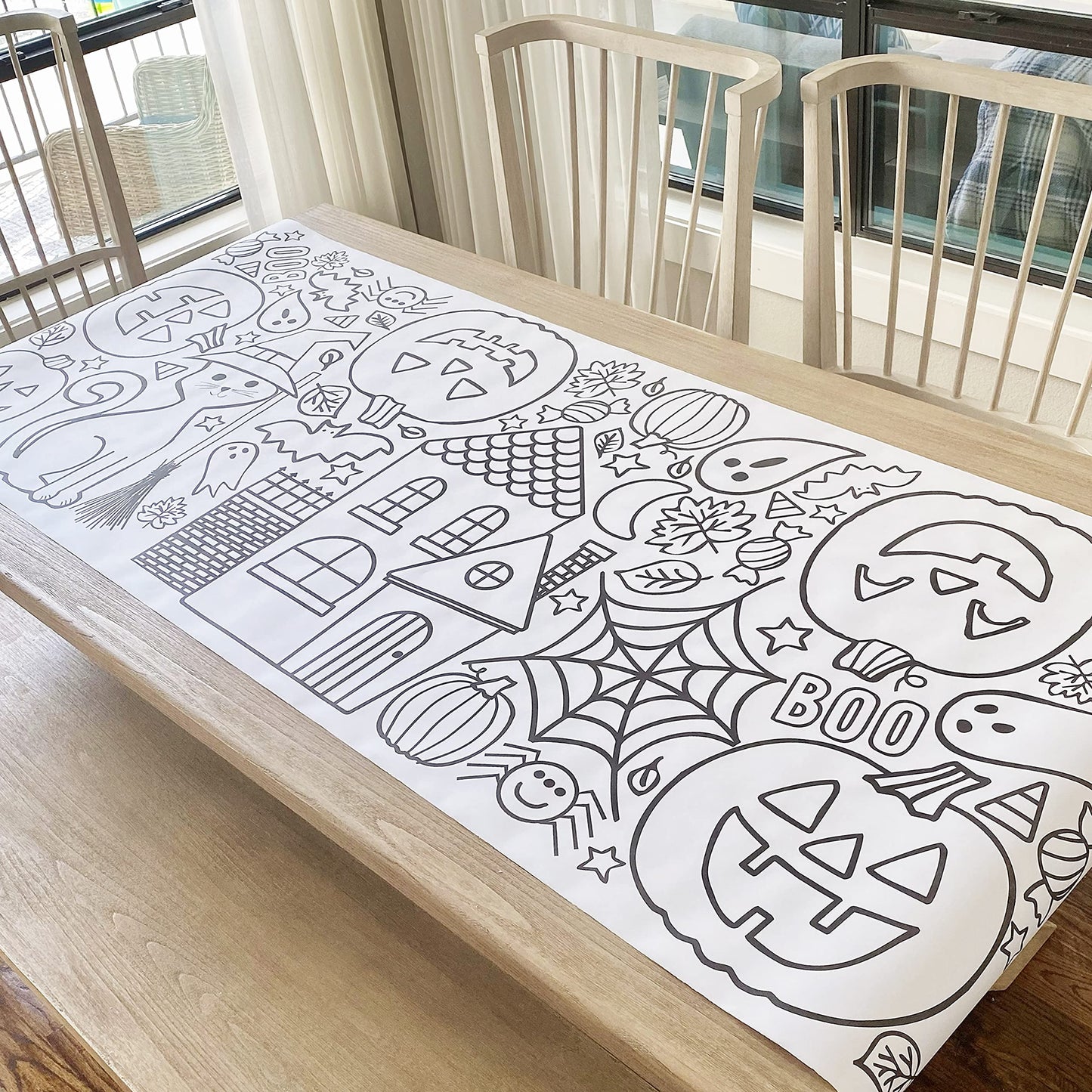 Tiny Expressions Halloween Coloring Tablecloth - Rolled, No Creases 30" x 72" Giant Coloring Poster to Color On - Halloween Activities