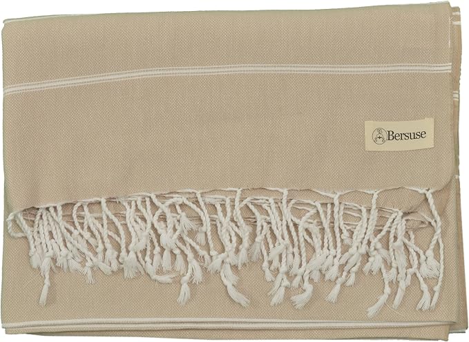 Bersuse Towels Anatolia XL Beach Blanket Throw Blanket Turkish Towel 100% Cotton Extra-Large Quick-Dry Lightweight Premium Peshtemal Towel - 61x82 Inches, Beige (Set of 6)