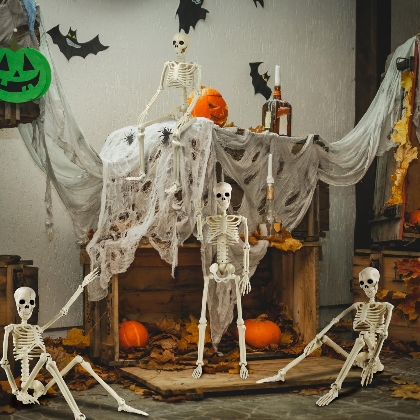 2 Pack 36" Halloween Skeleton, Full Body Posable Joints Poseable Plastic Skeletons Props for Halloween Party Spooky Decoration Yard Lawn Garden Patio Decor