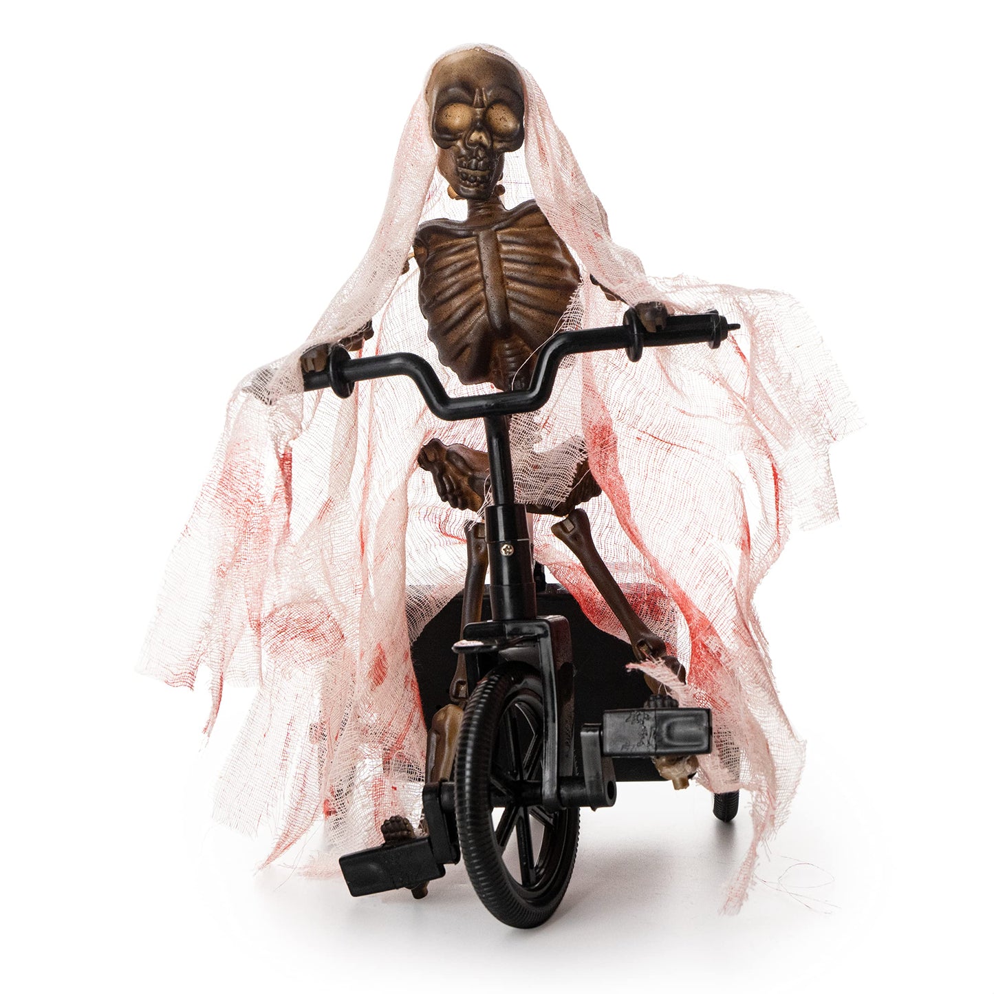 Animated Skeleton Riding Bike Prop – Moving Halloween Decoration with Lights and Spooky Sounds, Creepy Corpse Animatronic for Indoor & Outdoor Haunted House, Scary Yard Decor, Funny Novelty Skeletons