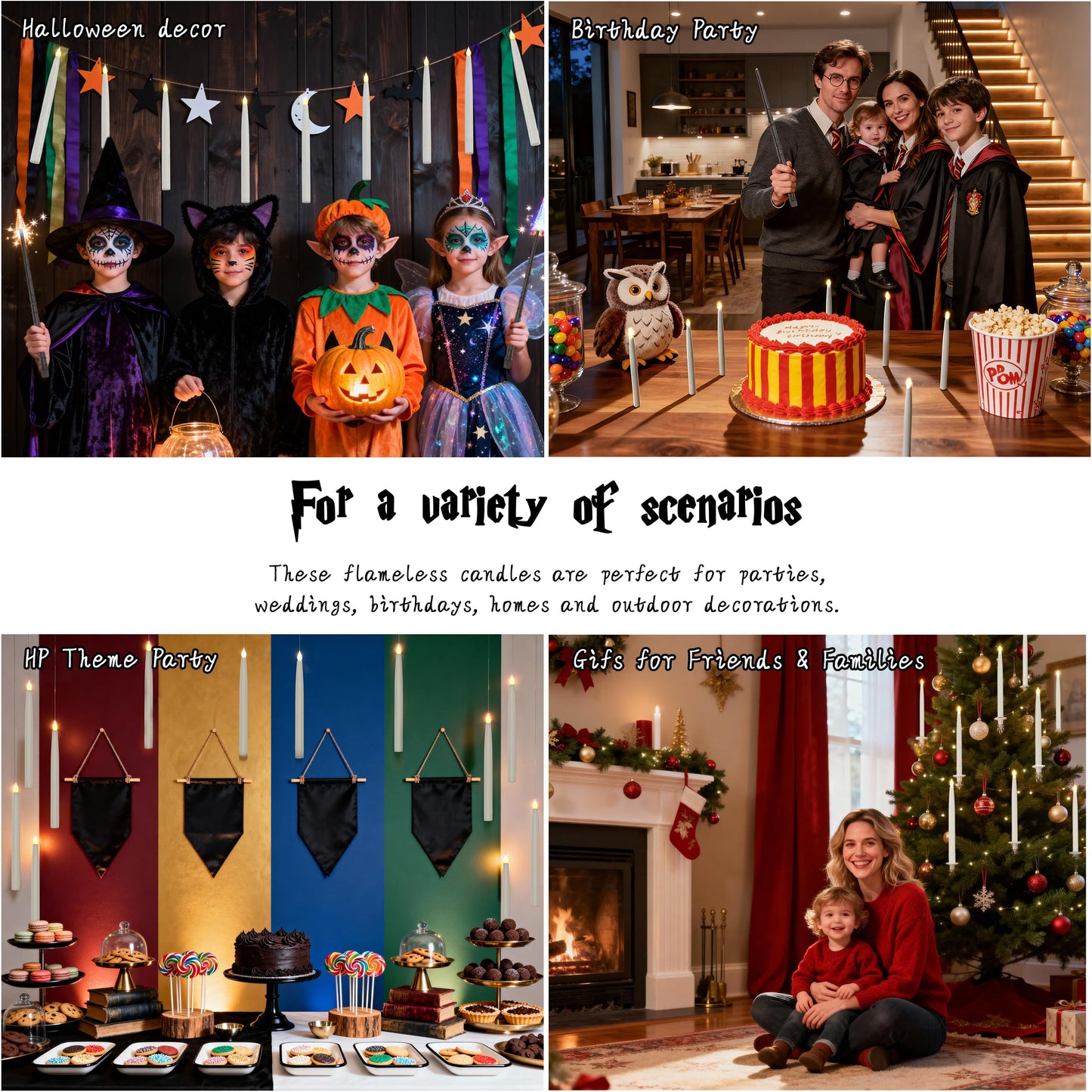 Prerish 20PCS Floating Candles with Wand, Magic Halloween Hanging Candles, Flickering Battery Operated Taper LED Flameless Candles with Wand Remote for Halloween Decorations Gifts Indoor