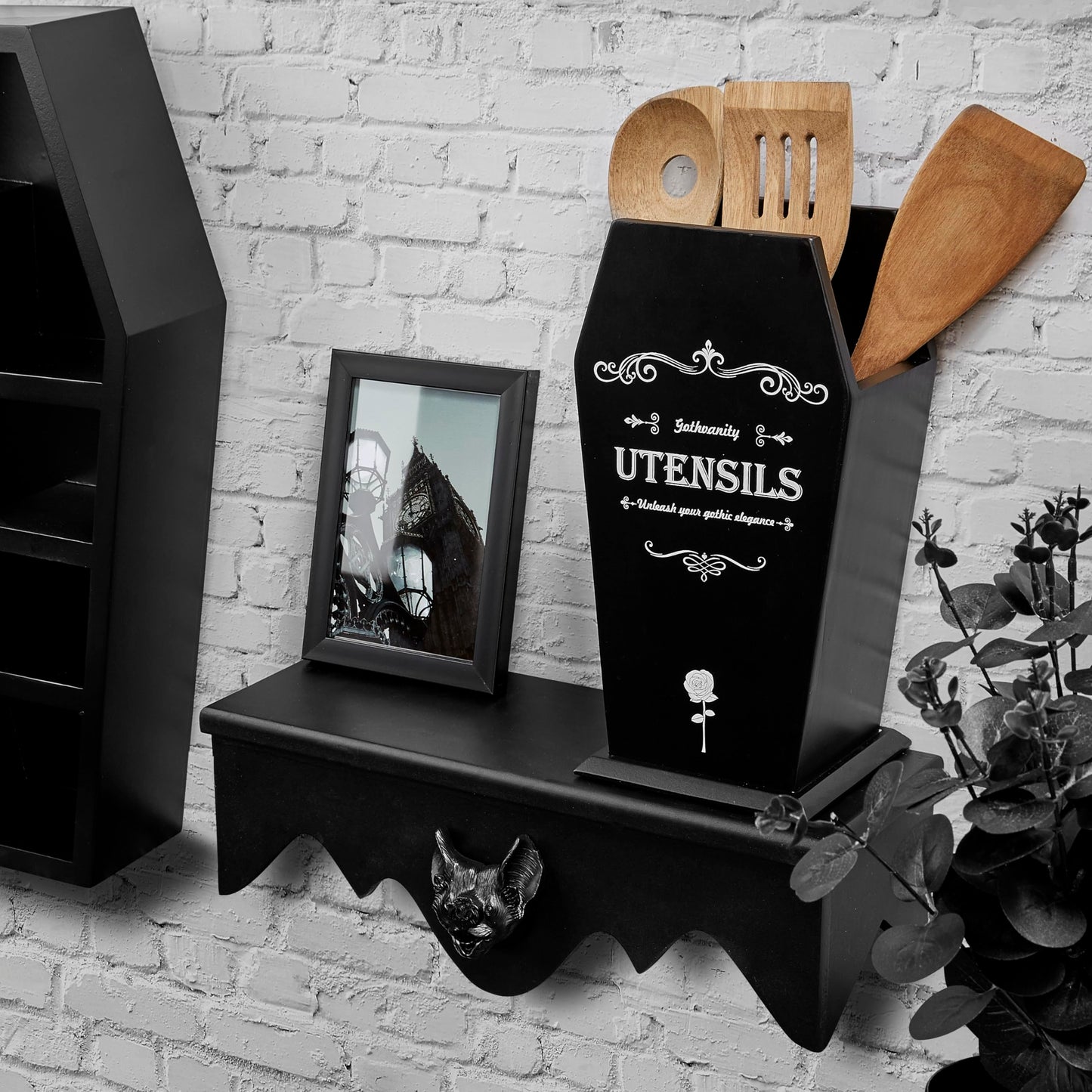 Gothvanity Gothic Bat Floating Shelves 2 Pack - Black Spooky Dark Aesthetic Wall Mounted Storage, Wooden Home Decor for Bedroom Kitchen Bathroom Office