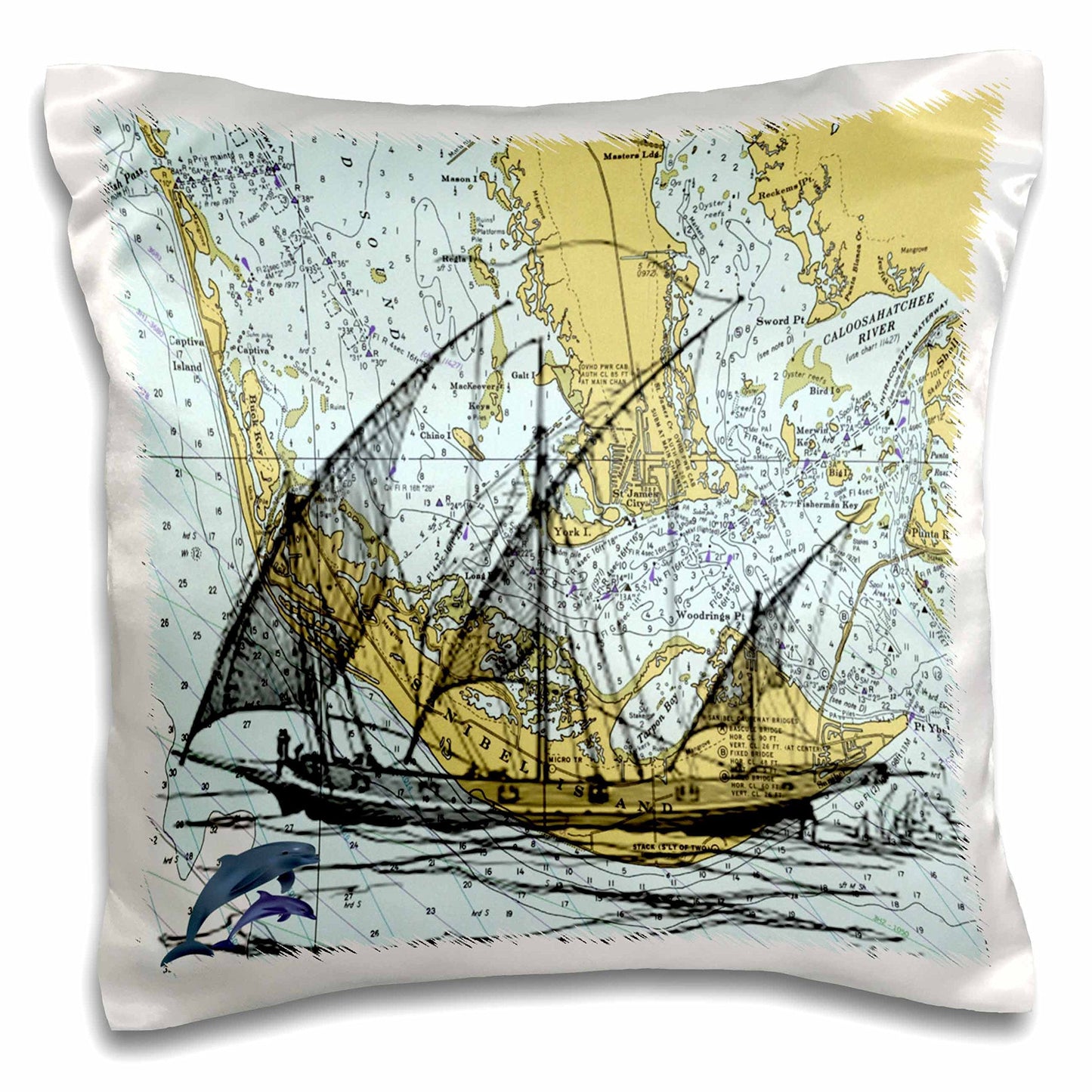 3dRose pc_204897_1 Print of Sanibel and Captiva with Ghost Ship Pillow Case, 16" x 16"