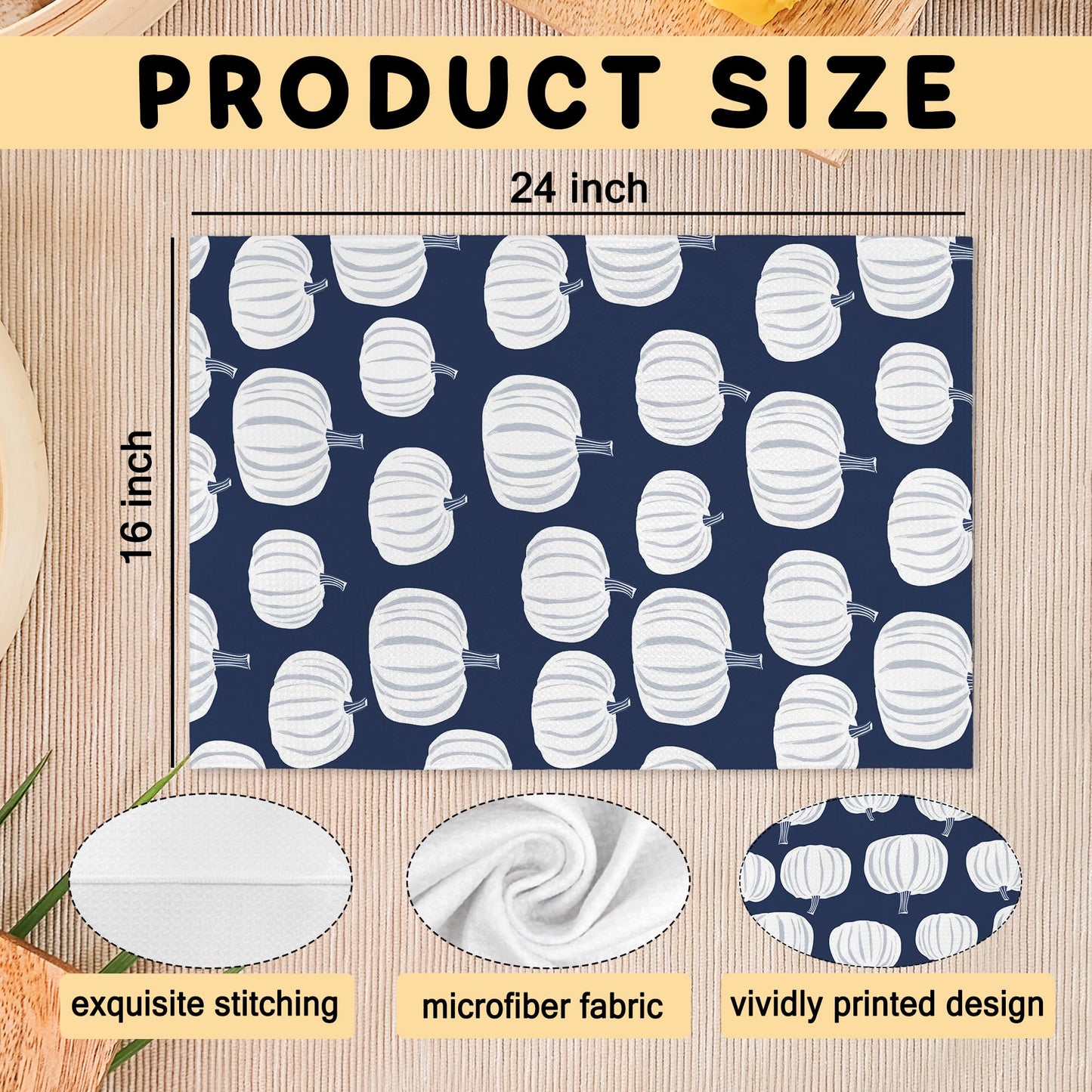 nvucamd Navy Blue Fall Pumpkin Hand Towels for Bathroom, Cute Autumn Pumpkins Kitchen Towels, Thanksgiving Halloween Fall Dish Tea Towel for Kitchen,Pumpkin Bathroom Decor, 16x24 in