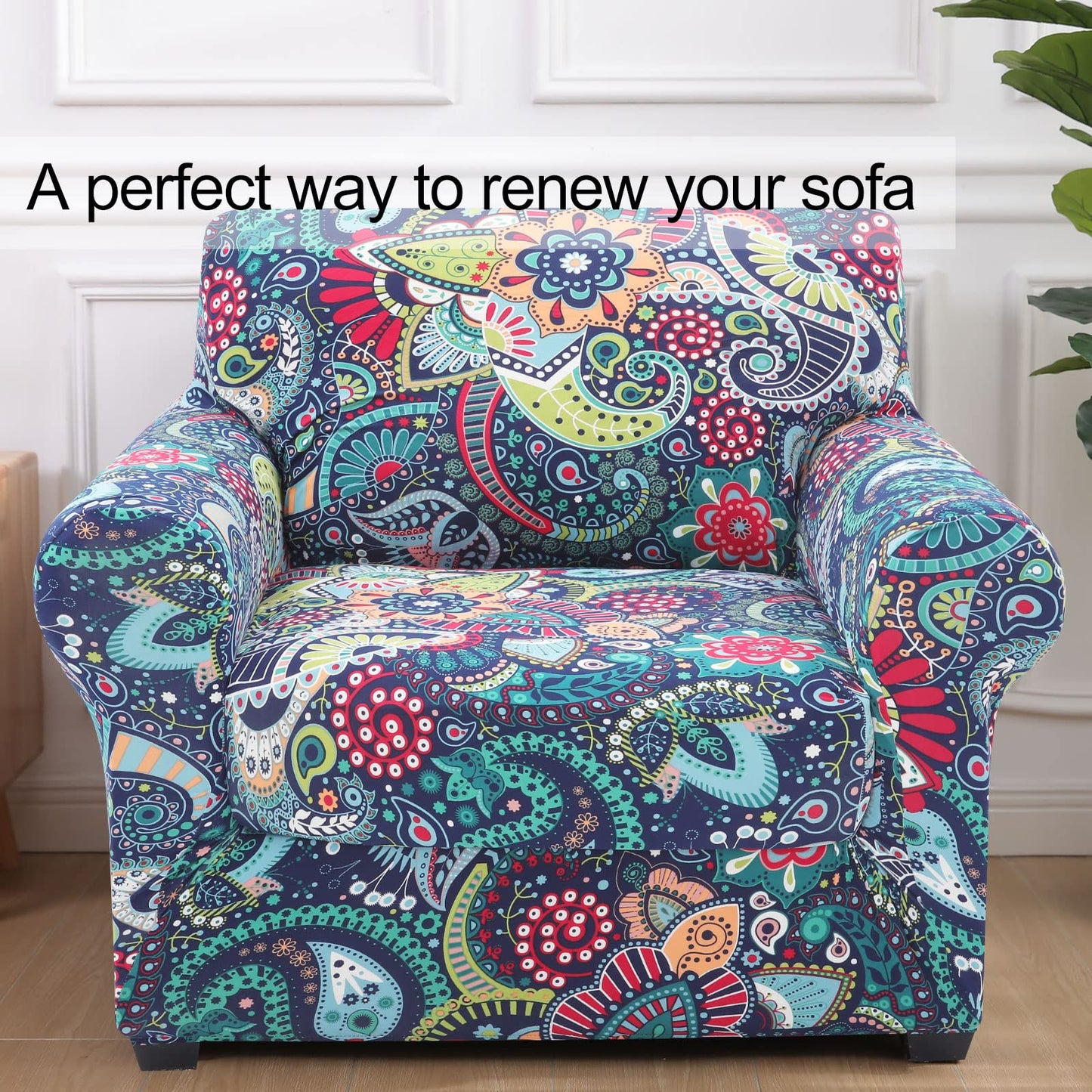 hyha Couch Covers, Chair/Sofa Covers, Floral Pattern, Stretch, Printed, 2 Pieces, Armchair Slipcover, Separate Couch Cushion Slipcover, Furniture Protector for Dogs(Armchair, Paisley Floral)