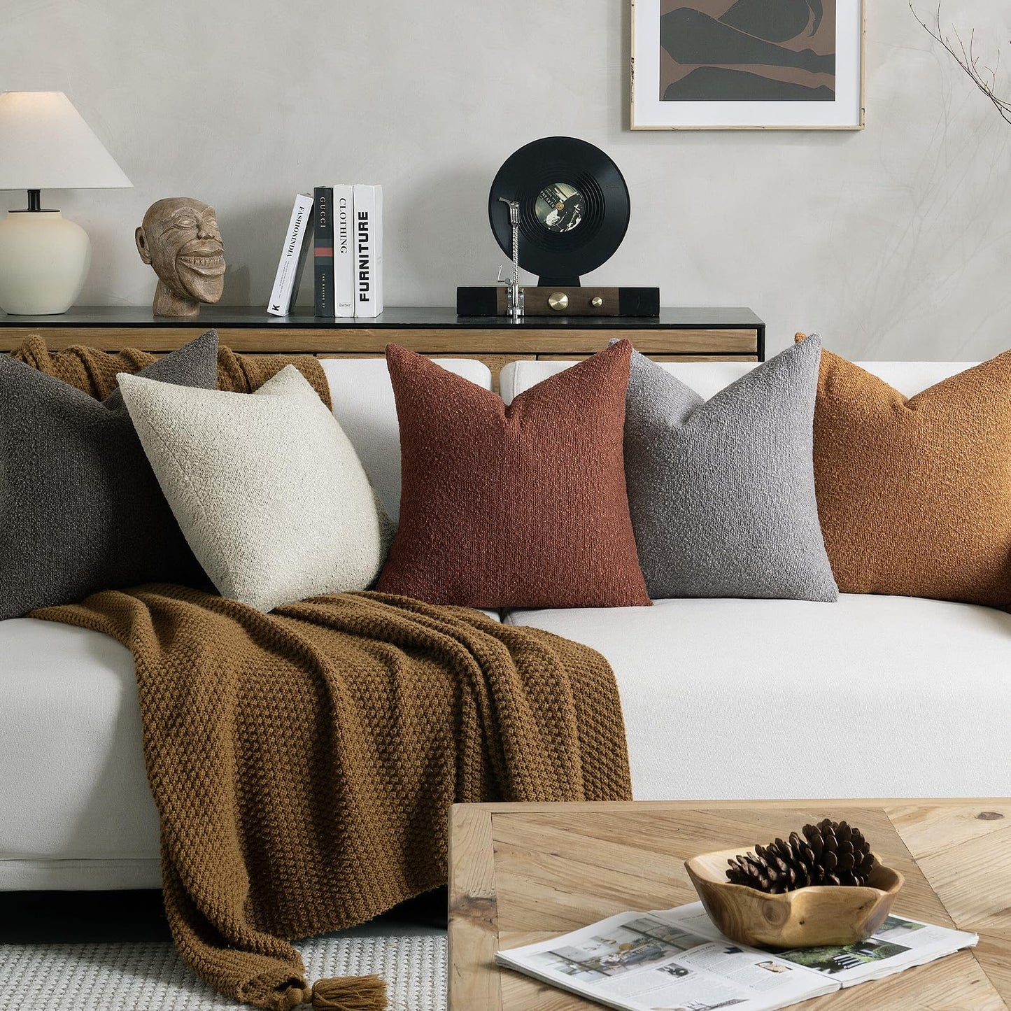 GRASiMOSY Fall Decorative Throw Pillow Covers 18 x 18 Inch, Set of 2, Thanksgiving Autumn Harvest Decor Boucle Cushion Pillow Cover for Couch Bedroom Sofa Living Room, Burnt Orange