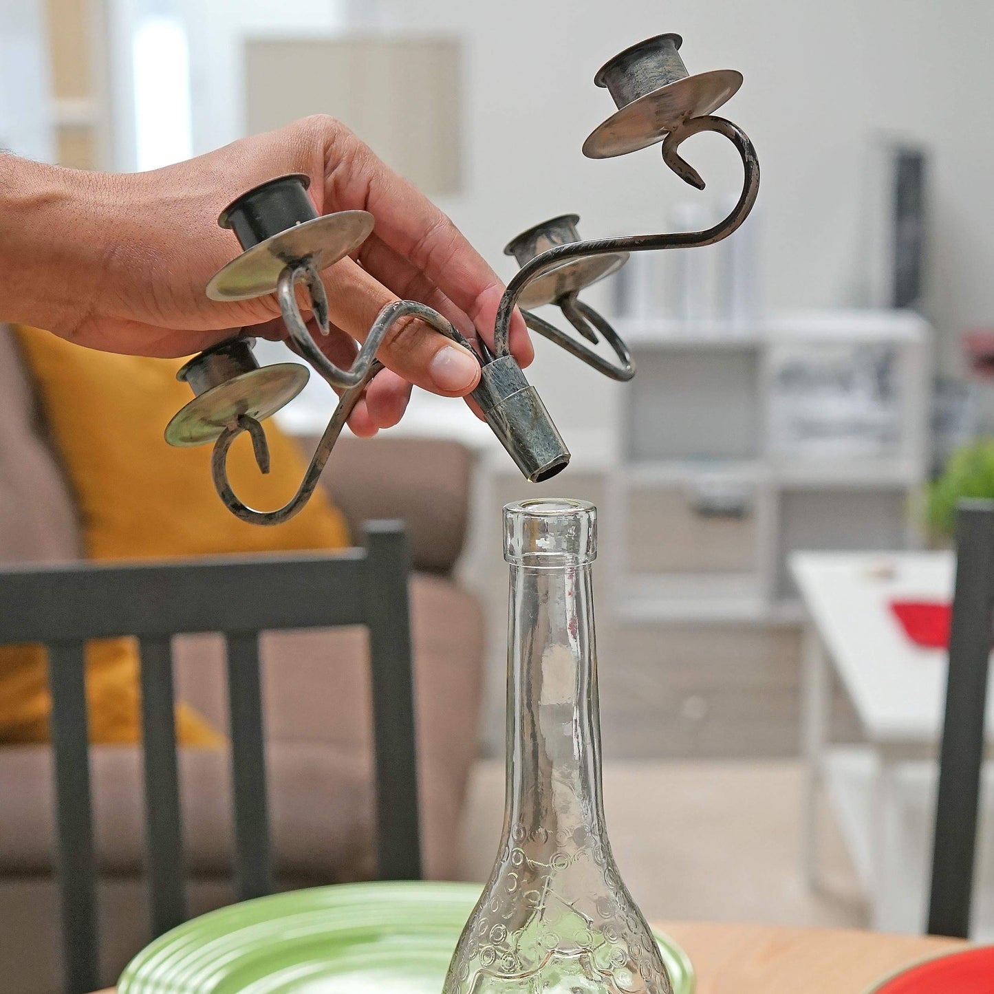Wine Bottle Candelabra Topper – 4-Candle Holder Centerpiece for Wine Bottles, Elegant Table Décor for Parties & Dinners