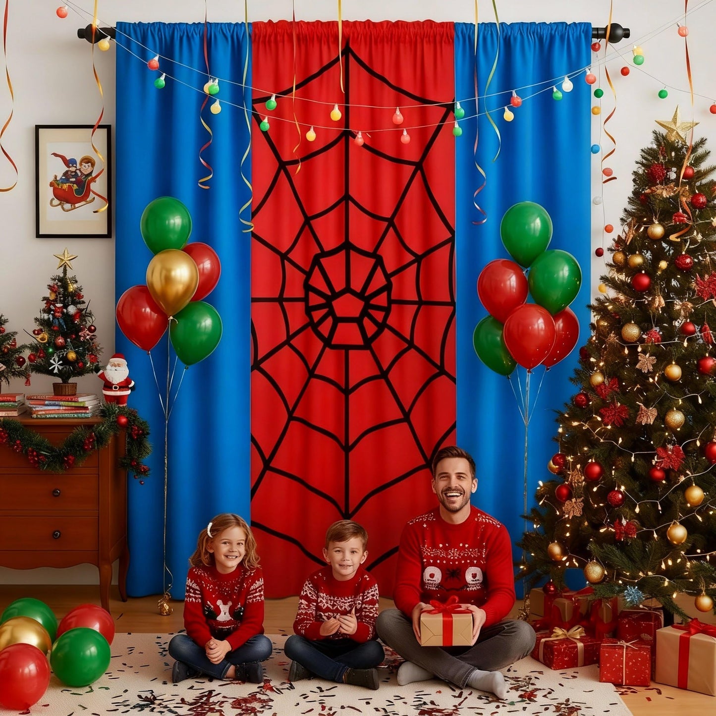Boao 3 Pcs Spider Backdrop Birthday Decoration Spider Web Curtains 6.6 x 3.9 ft Photo Banner Window Decor for Party Photography Background Photo Props(Red and Blue Splicing)