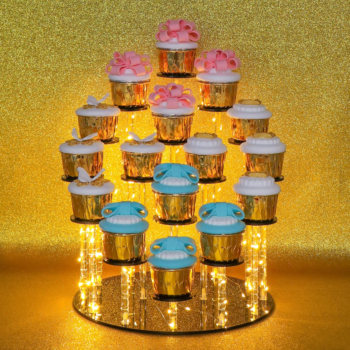 DIWNELEM 16 Tier Acrylic Cupcake Stand Display Riser Holder for Cupcakes, Collectibles, Figures, Comestics, Perfumes, Jewelry - Black Acrylic Display Stand Organizer