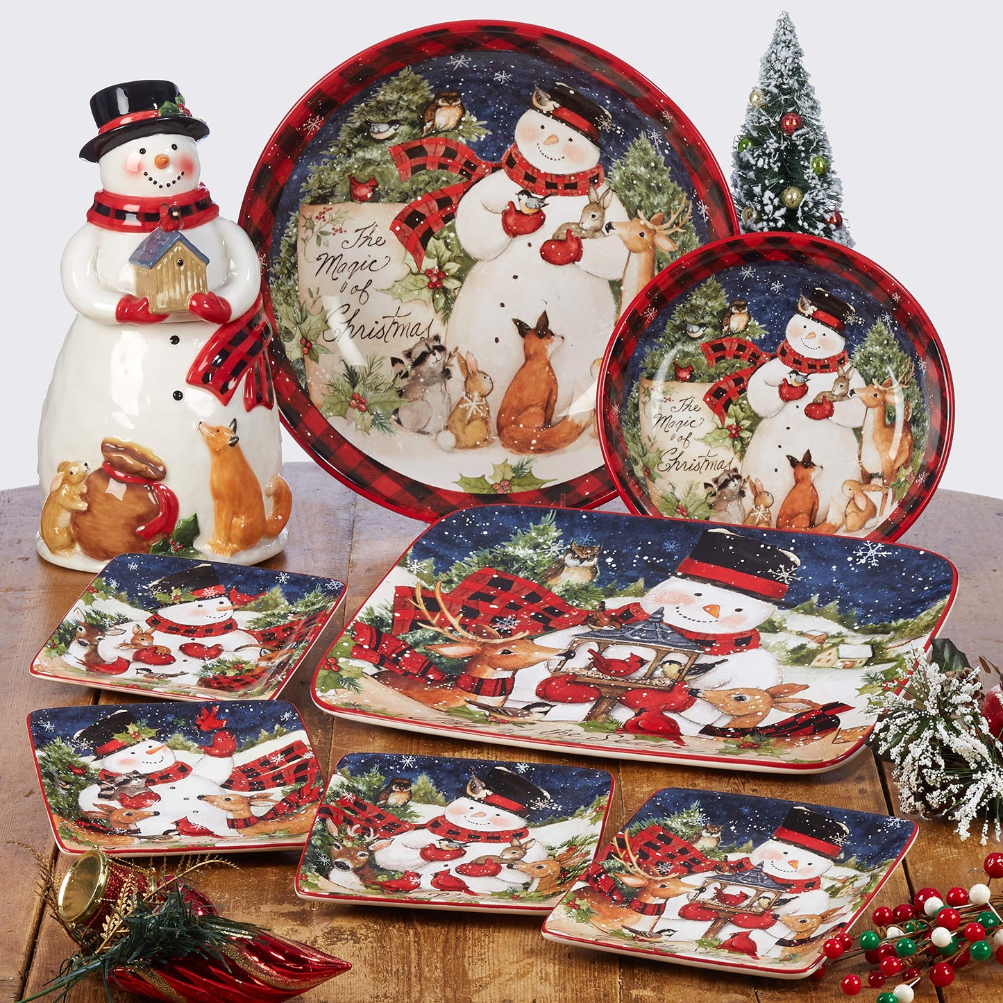 Magic of Christmas 72oz Santa Hand-Painted Cookie Jar – Whimsical Holiday Ceramic Treat Keeper with Woodland Friends, Bright Festive Colors, Hand Wash Only, Collectible Christmas Kitchen Décor