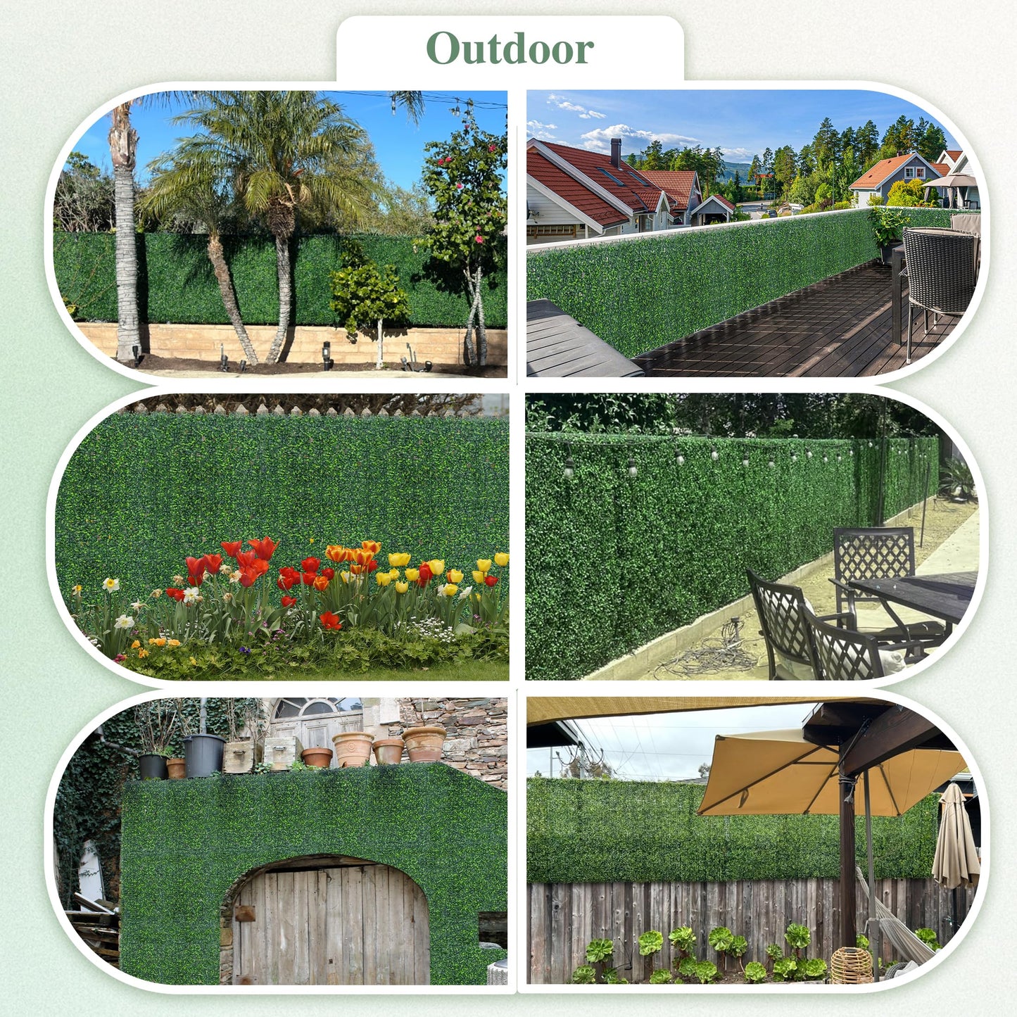 ODTORY Artificial Greenery Grass Wall Panel, 10x10 Inch 6-Pack (4.2 sqft), UV-Anti Fake Ivy Fence Privacy Screen Green Boxwood Covering for Indoor and Outdoor Home Wall Decor