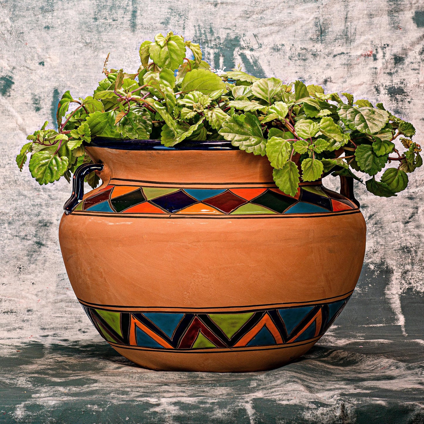Evergreen Garden Talavera Mexican Pottery Ceramic Chata | Flower Pot Plant Succulent | Indoor Outdoor (14 in. Multicolor Striped)
