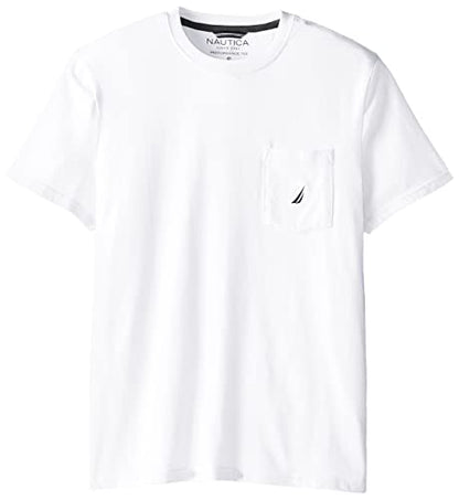 Nautica Men's Solid Crew Neck Short Sleeve Pocket T-Shirt, White, Large