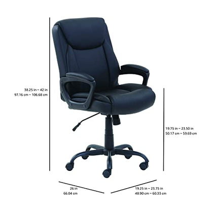 Amazon Basics Classic Puresoft PU Padded Mid-Back Height Adjustable Office Computer Desk Chair with Armrest, 26"D x 23.75"W x 42"H, Black