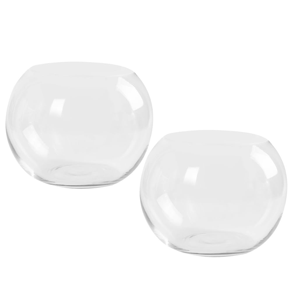 Luxshiny 2Pcs Clear Glass Vase Container 4 Inch Round Hydroponic Plant Holder Decorative Desktop Flower Pot for Home Office Hotel