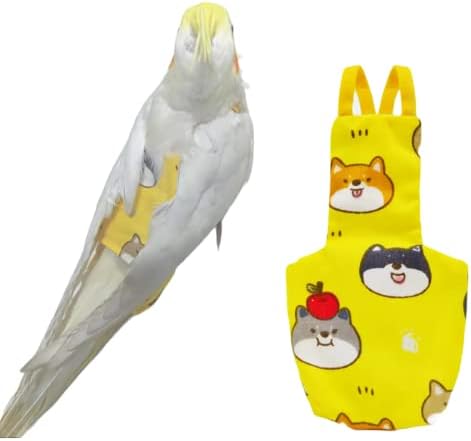 Bird Flight Suits Diapers for Monk Parakeets, Conures, Lovebirds, Cockatiels Flight Suits, Parrot Clothes, Bird Training Nappy Suit Liners Clothes (Medium,Yellow-B)