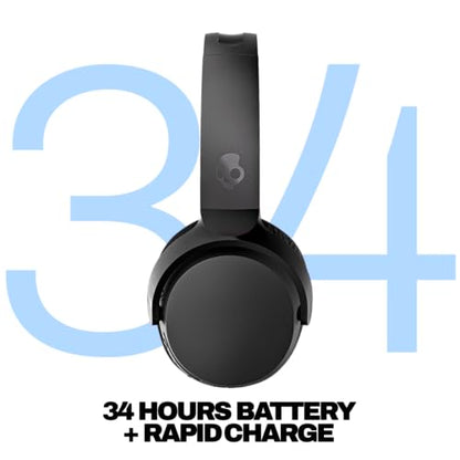 Skullcandy Riff Wireless 2 On-Ear Bluetooth Headphones, Up to 34 Hrs Battery, Foldable Lightweight Design, Convenient for Travel with Included 3.5mm AUX Cable, Microphone for iPhone Android - Black