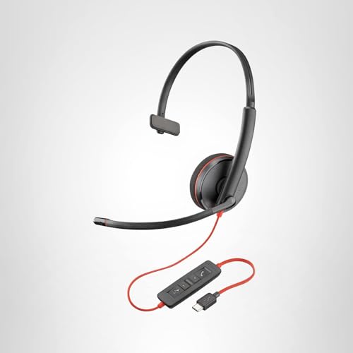 Poly Blackwire 3210 Wired Headset, Noise-Canceling Mic, Single-Ear Design, Connect to PC/Mac via USB-C or USB-A, Works with Teams & Zoom, Amazon Exclusive (9P7X7AA)