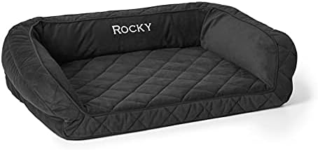 Orvis Comfort Fill-Eco Couch Dog Bed – Plush Three-Sided Bolster with Comfort Fill-Eco Cushion, Quilted Cover, Zip-Off & Machine Washable, Slate - Large