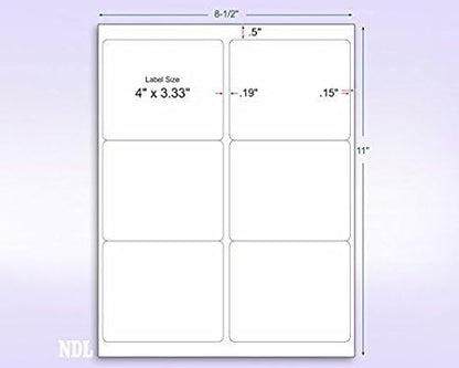 8-1/2 x 11 Neon Color High Light Fluorescent Labels for Laser & Inkjet Printer (Yellow Fluorescent, 4" x 3-1/3" - 6 Per Page | 600 Labels)