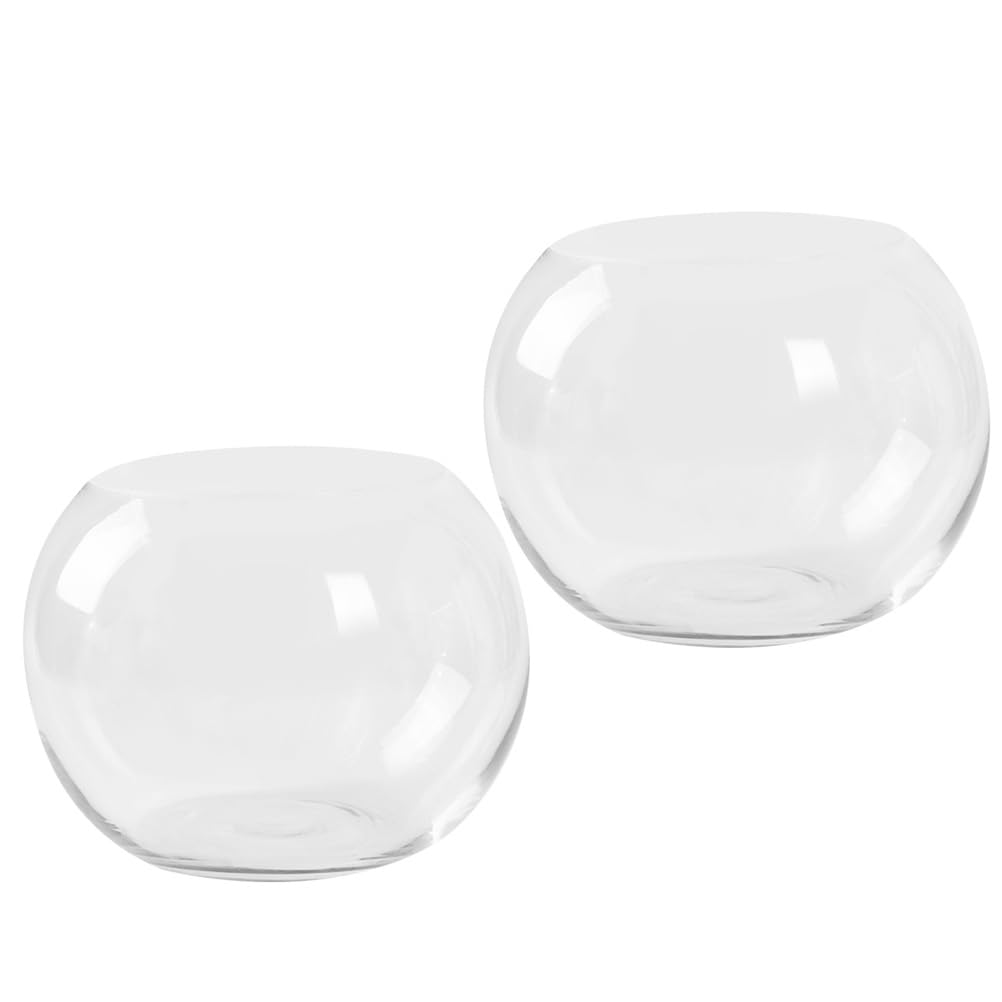 Luxshiny 2Pcs Clear Glass Vase Container 4 Inch Round Hydroponic Plant Holder Decorative Desktop Flower Pot for Home Office Hotel