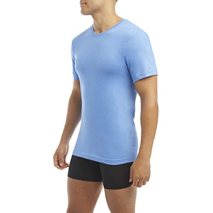 Evolve Men's Performance Cotton 3 Pack Crew Neck T-Shirt, Navy Heather/Denim Heather/Blue Heather, Small