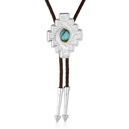Montana Silversmiths Western Lifestyle Braided Leather Cord Silver Finished Arrow Pointed Tips Southwestern Style Bolo Tie (Santa Fe Turquoise)
