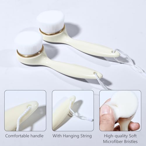2 Pack Soft Bristle Facial Cleansing Brush for Deep Pore Cleaning, Face Exfoliating Scrub Brush for Face Cleansing Skincare Massaging (Pink and Jade White)