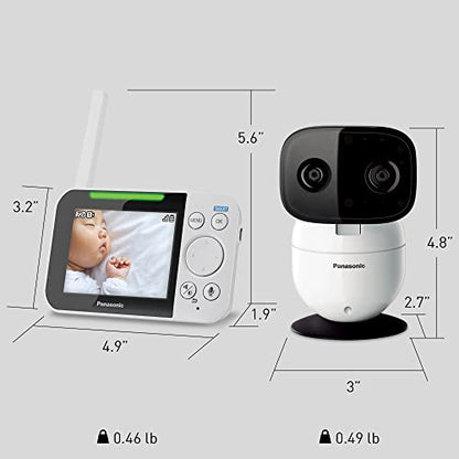 Panasonic Baby Monitor with Camera and Audio, 3.5” Color Video Baby Monitor, Extra Long Range, Secure Connection, 2-Way Talk, Soothing Sounds, Remote Pan, Tilt, Zoom,1 Camera, KX-HN4001W (White/Black)