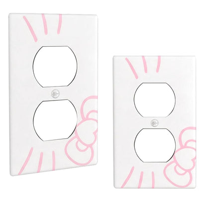Cute Duplex Outlet Covers, Kawaii Wall Decor, Pink Light Switch Cover Wall Plate, Bedroom Decorative, for Fans Girls Kids Birthday Christmas Valentine's Day Gifts, White, 2pcs