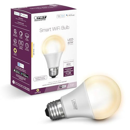 Feit Electric Smart Light Bulbs with RGB Color Changing and Tunable White, 2.4Ghz WiFi Light Bulbs, No Hub Needed, Works with Alexa and Google, Dimmable 60 Watt = LED 9W, OM60/RGBW/CA/AG/3, 3 Pack