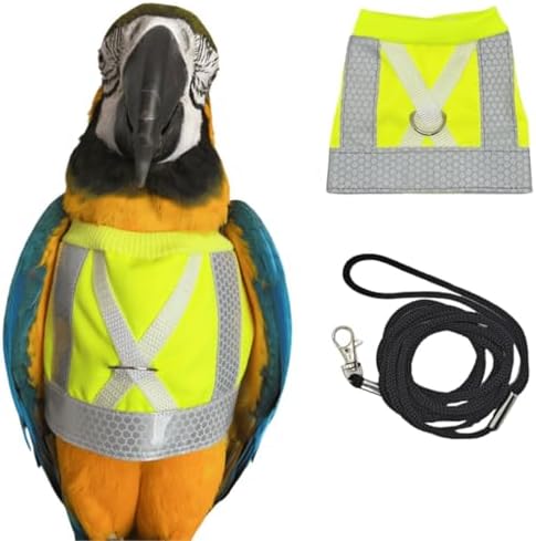 Pet Parrot Bird Harness and Leash, Adjustable Training Design Anti-Bite, Bird Nylon Rope for Parrots, Waterproof and Reflective, Suitable for Macaw Cockatoo Cockatiel Lovebird Conure African Grey (S)