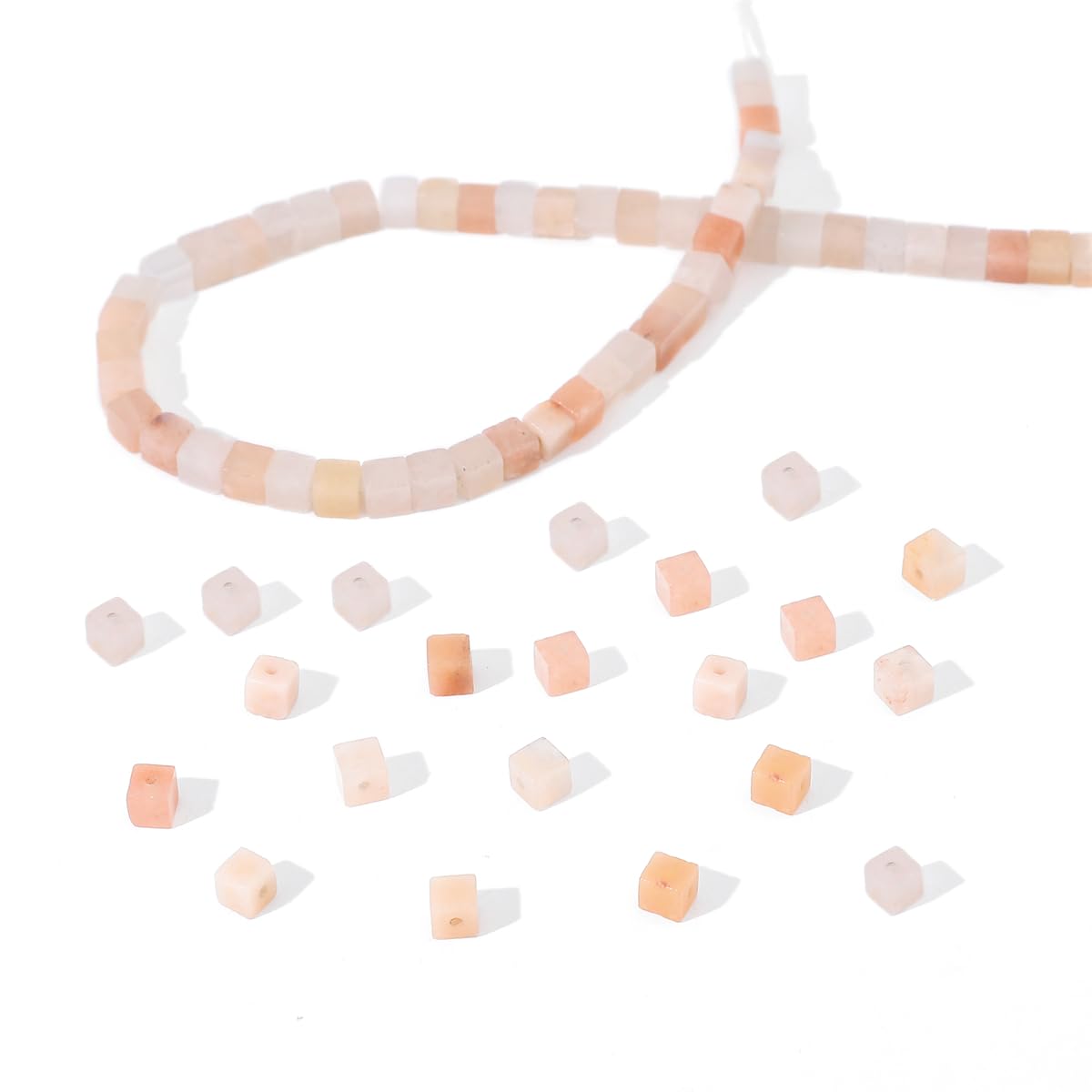 BEADIA Natural Pink Aventurine Square Stone Beads 4x4mm 85pcs Cube Loose Semi Gemstone Beads for Jewelry Making Design