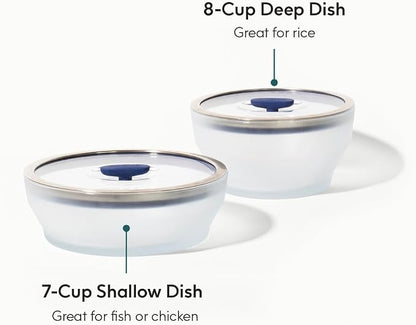 Anyday 4-Pc Microwave Cookware & Glass Food Storage Set with Glass Lids | Large Plastic-Free Containers | Stackable Steamer with Vented Lid for Microwave-Safe Reheating & Steaming Vegetables, Rice