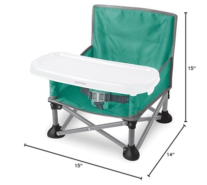 Summer by Bright Starts Pop 'N Sit Portable Booster Chair, Floor Seat, Indoor/Outdoor Use, Compact Fold, Teal, 6 Mos - 3 Yrs