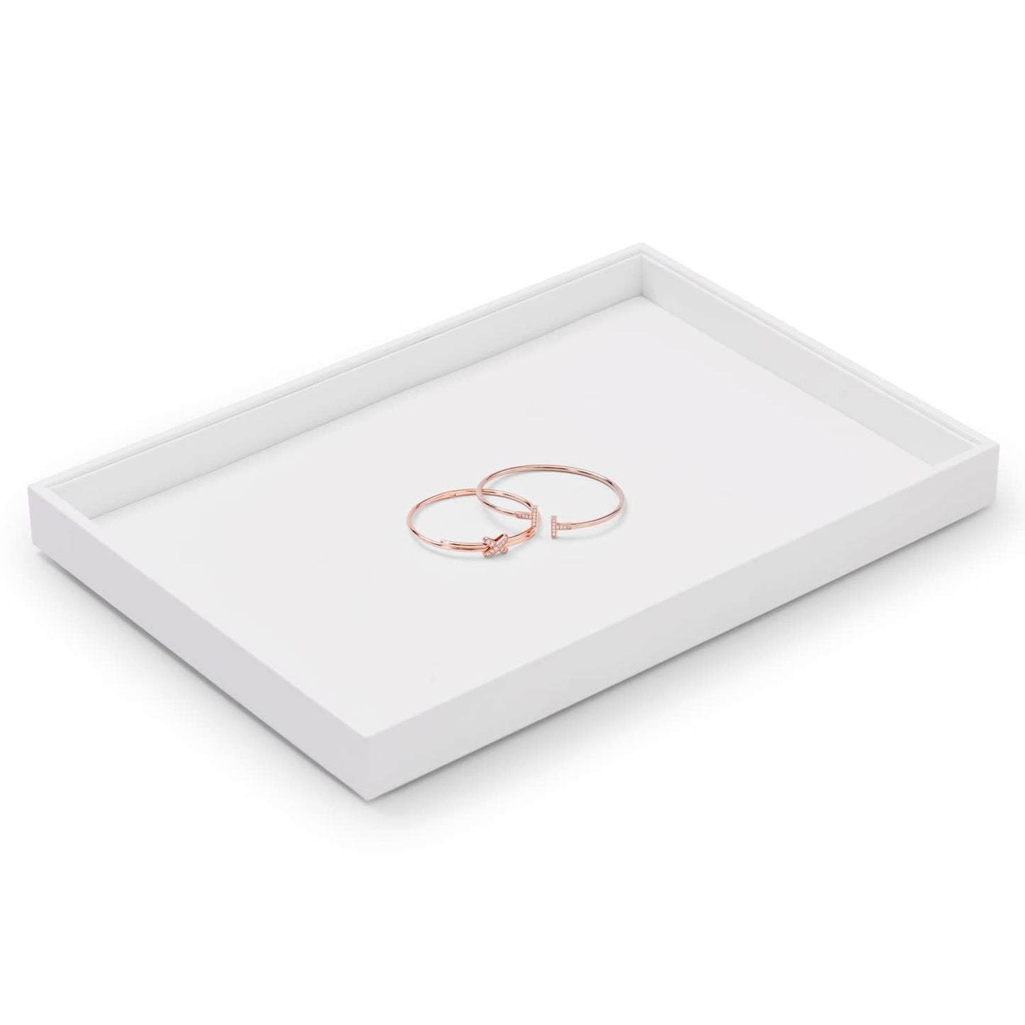 Oirlv Premium White Leather Stackable Jewelry Tray Flat Jewelry Organizer Tray for Jewelry Accessory Trade showcase