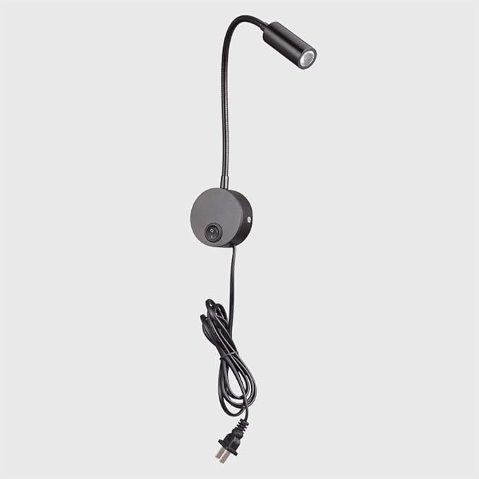 Wall Mounted Reading Light Sconces Lamp LED 3W Warm White 3000K Plug Cord Black Finished 1 Piece