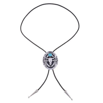 HUABOLA CALYN Turquoise Bolo tie- Handmade Native American Western Cowboy Rodeo Longhorn bull Bolo tie for Men