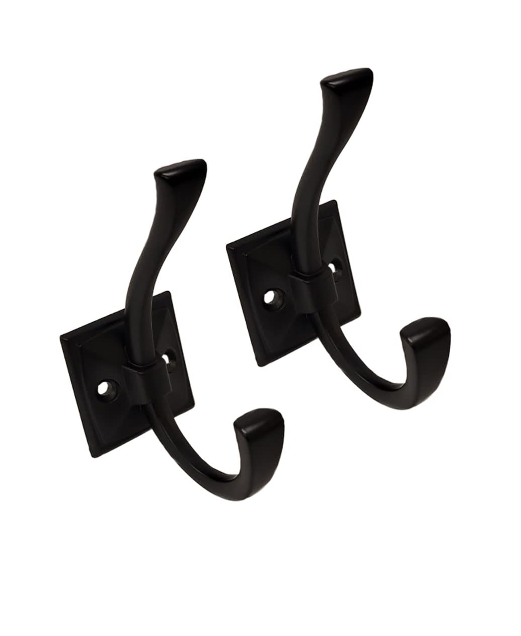 QCAA Coat and Hat Hook, Zinc Die Cast, Matte Black, 2 Pack, Made in Taiwan
