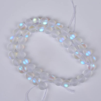 Asingeloo 48PCS 8mm Natural Mystic Aura Quartz Gemstone Frosted Matte Titanium Opalite White Rainbow Round Loose Beads 15 inch Full Strand