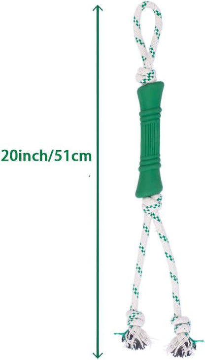 Green Sheep Tug & Enrichment Dog Toy, Interactive Rope Bone Toy with Removable Cotton Rope, Treat Dispensing Natural Rubber Dental Chew Toy for Medium and Large Dogs, Green
