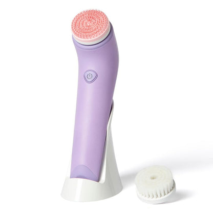 Fancii Facial Cleansing Brush with Self Cleaning Station, Rechargeable & Waterproof - Electric Face Scrubber for Gentle Exfoliation and Deep Scrubbing - 2 Exfoliating Brush Heads, Skylar (Green)