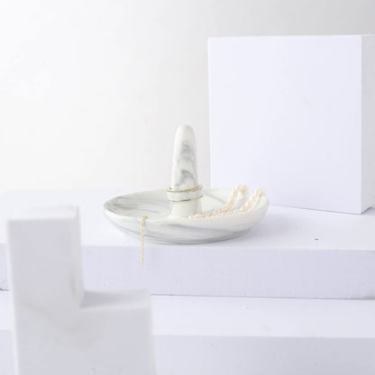 oskas Marble Ring Dish Holder,Decorative Porcelain Trinket Jewelry Dish Tray for Rings Earrings Necklaces,4 inch,Engagement Wedding Birthday Mother's Day Christmas Gift