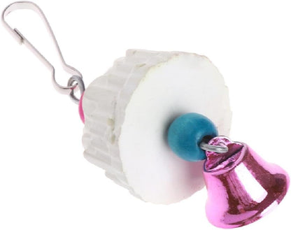 1-Pack Bird Calcium Perch with Bell Mineral Stone Chewing Toy for Beak Grinding and Trimming Parakeet Cockatiel Budgie Parrot Small Birds