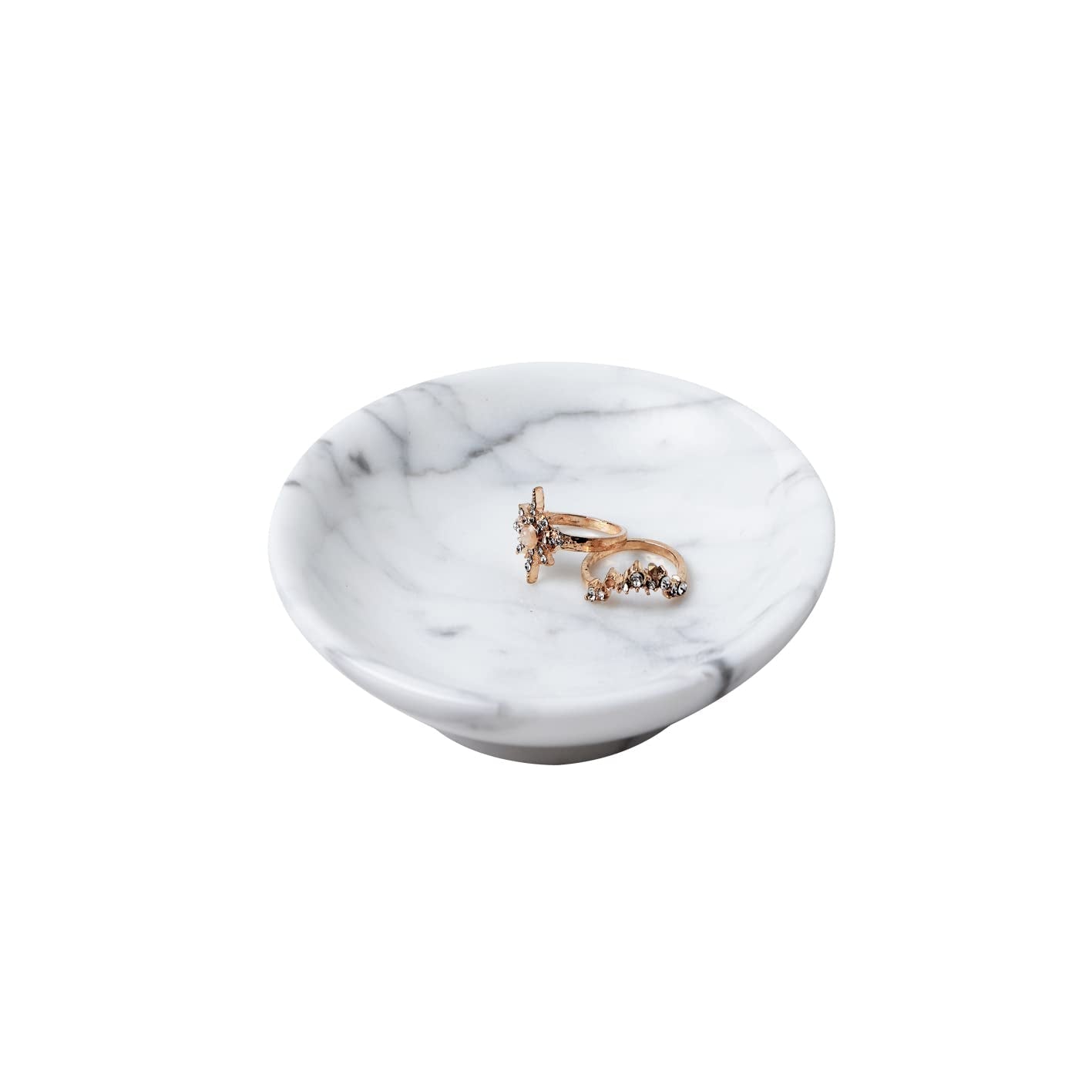 PHINILUX Italian 100% Marble Jewelry Dish,Ring Holder,Trinket Tray,Small Key Bowl,Nightstand & Table Accents Decor,4.33”,Carrara white